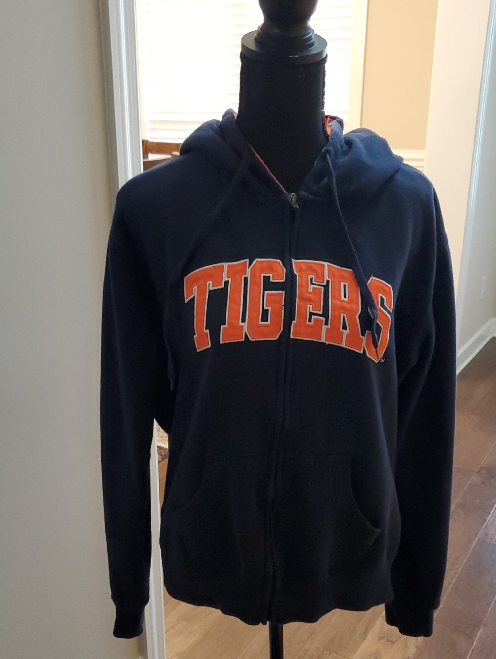 Navy Zip-Up Hoodie with Orange Auburn TIGERS Appliqué